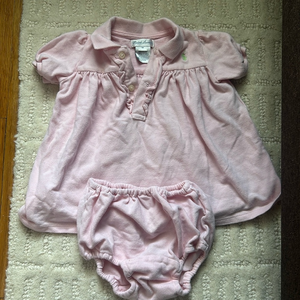 Ralph Lauren polo dress with matching bloomers, size 9 months